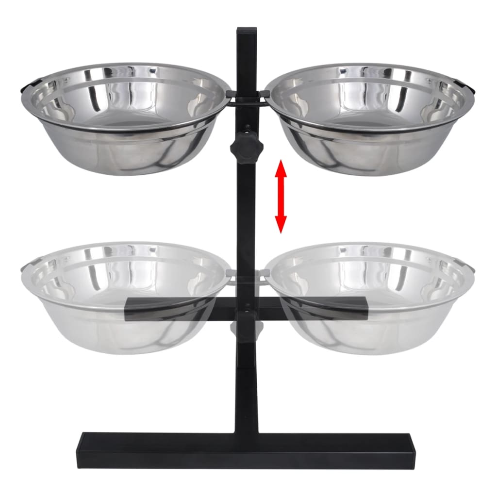 vidaXL Adjustable Double Diner Pet Dog Feeding Stand & 2 x 4.1L Stainless Steel Bowls