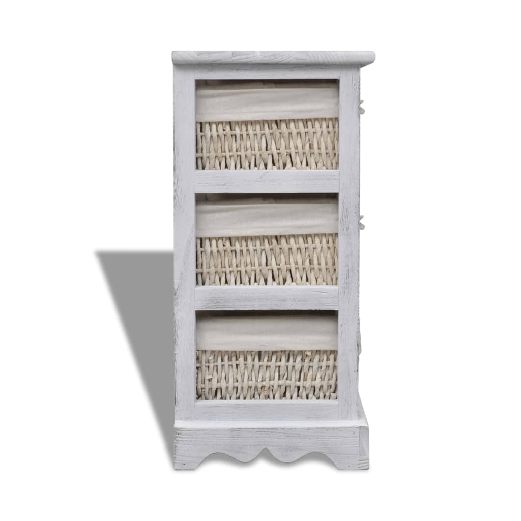 vidaXL Wooden Storage Rack 3 Weaving Baskets White