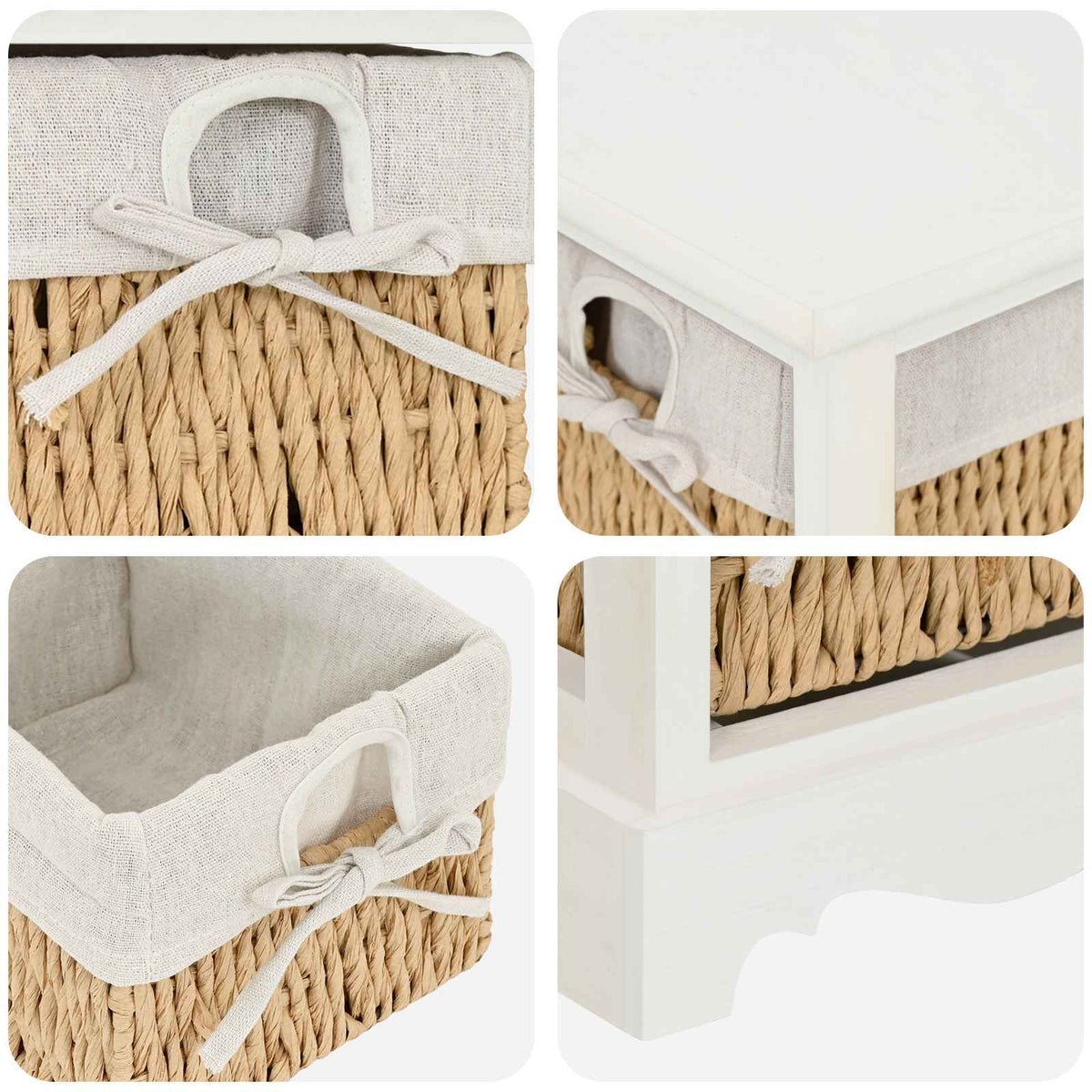 Wooden Storage Rack 4 Weaving Baskets White