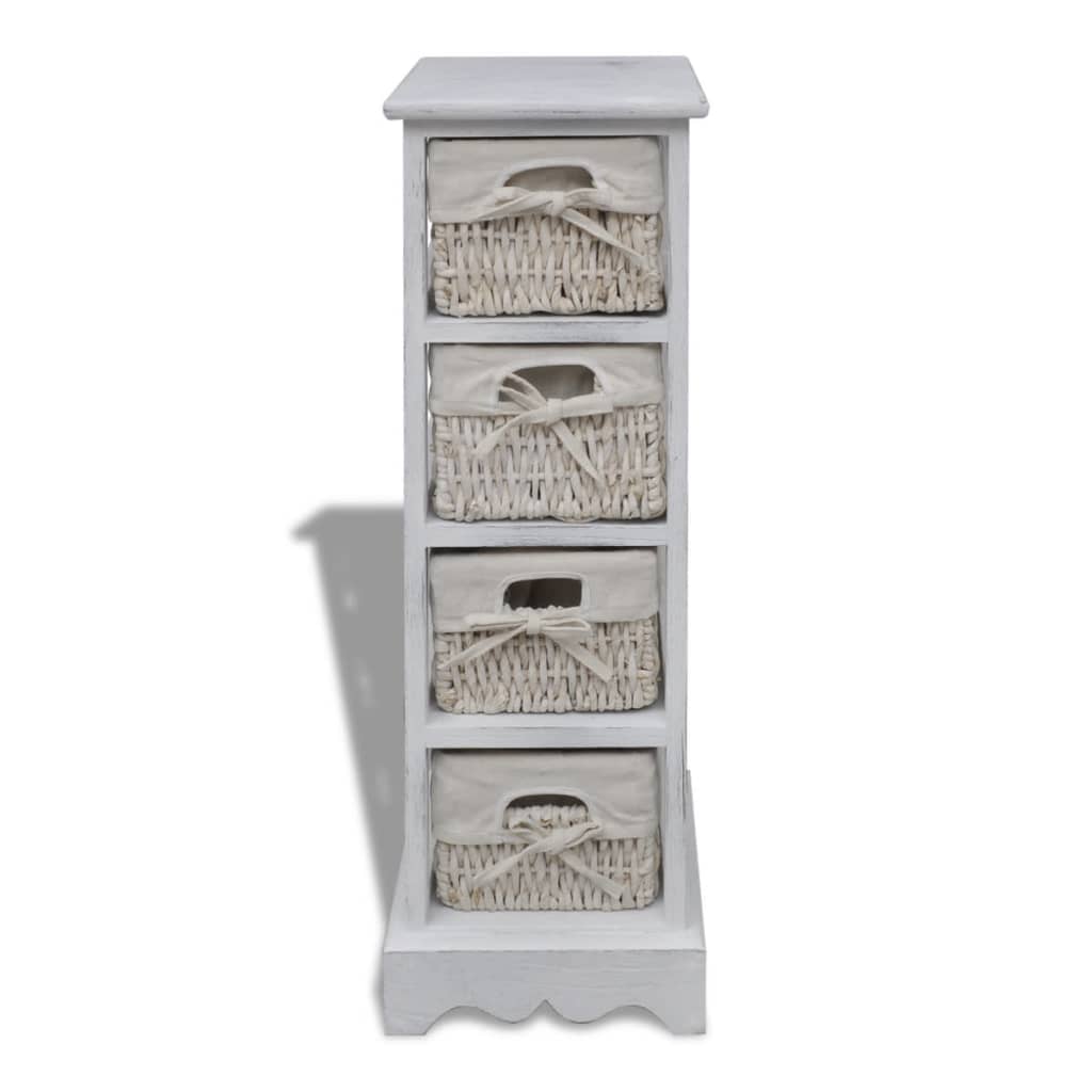 Wooden Storage Rack 4 Weaving Baskets White