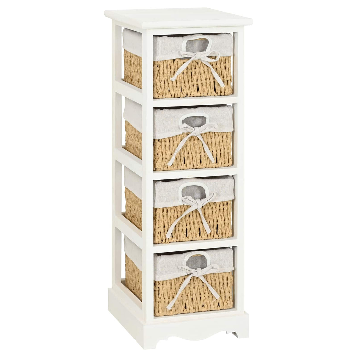 Wooden Storage Rack 4 Weaving Baskets White