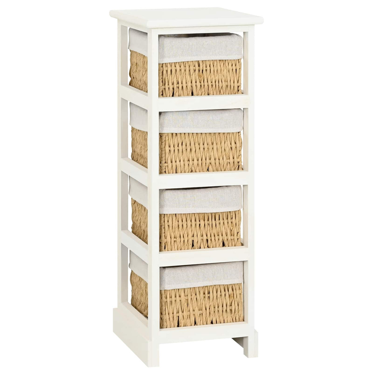 Wooden Storage Rack 4 Weaving Baskets White