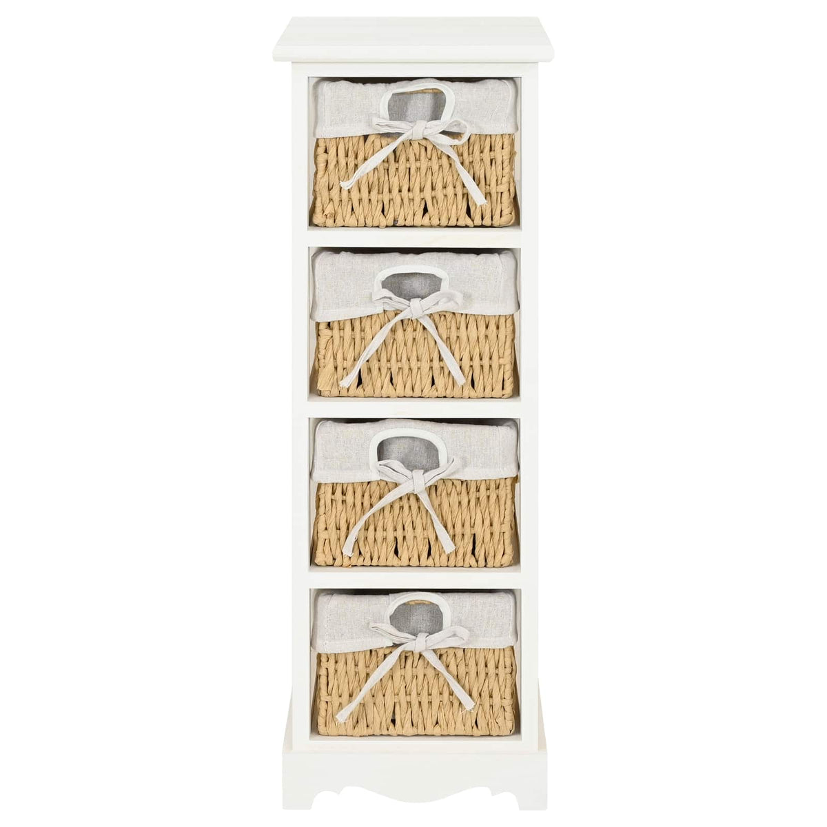Wooden Storage Rack 4 Weaving Baskets White