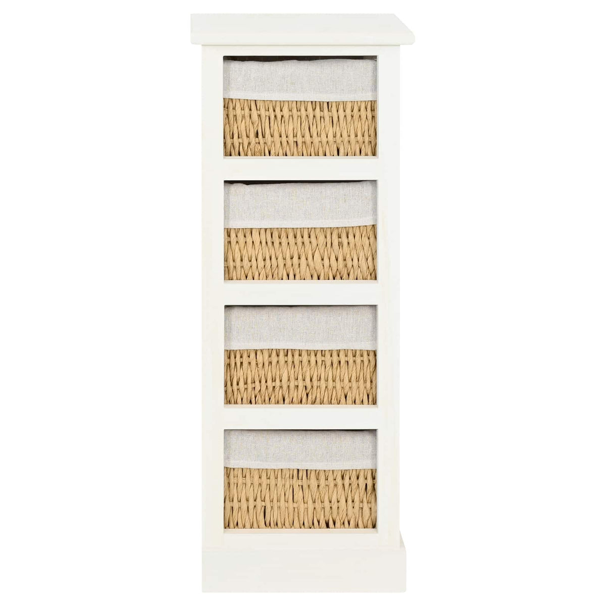 Wooden Storage Rack 4 Weaving Baskets White