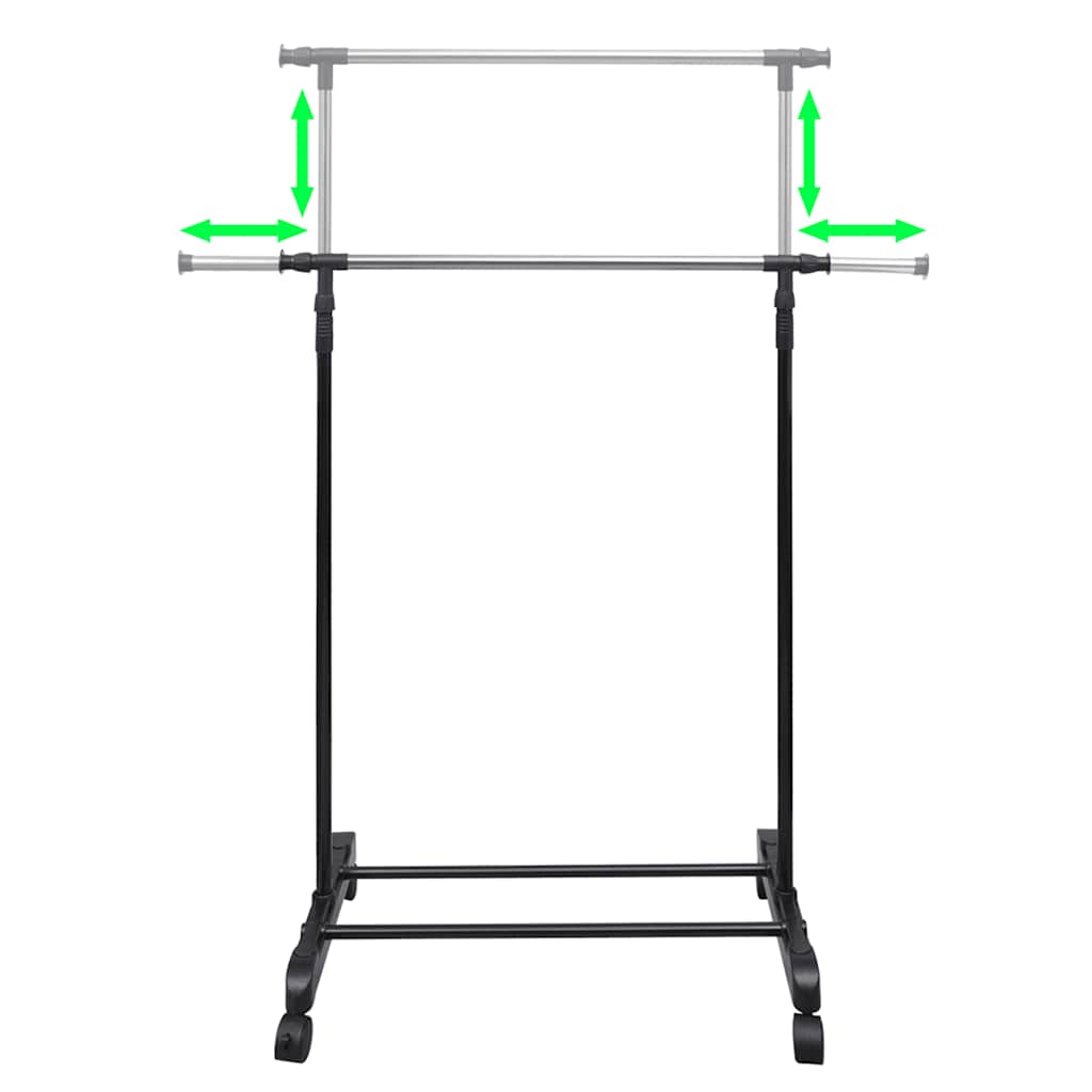 Clothes Rack | Silver, Black | Stainless Steel, PP Plastic | Adjustable