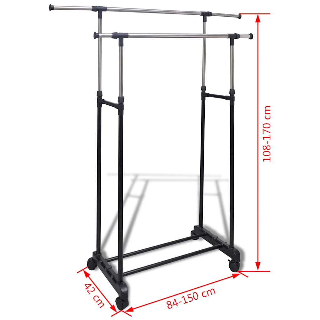 Clothes Rack | Black and Silver | Stainless Steel, PP Plastic