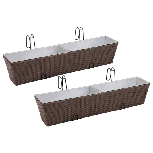 Balcony Trapezoid Rattan Planter Set 80 cm 2 pcs Brown