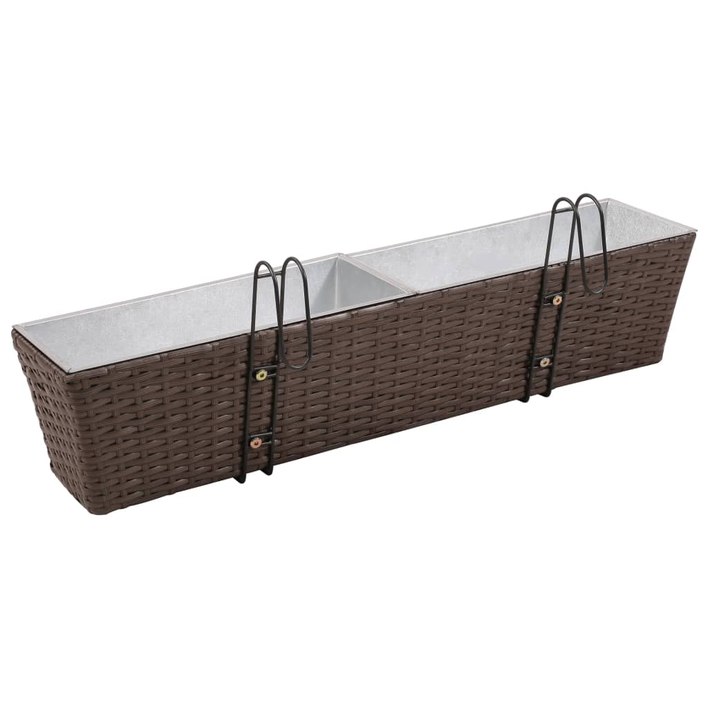 Balcony Trapezoid Rattan Planter Set 80 cm 2 pcs Brown