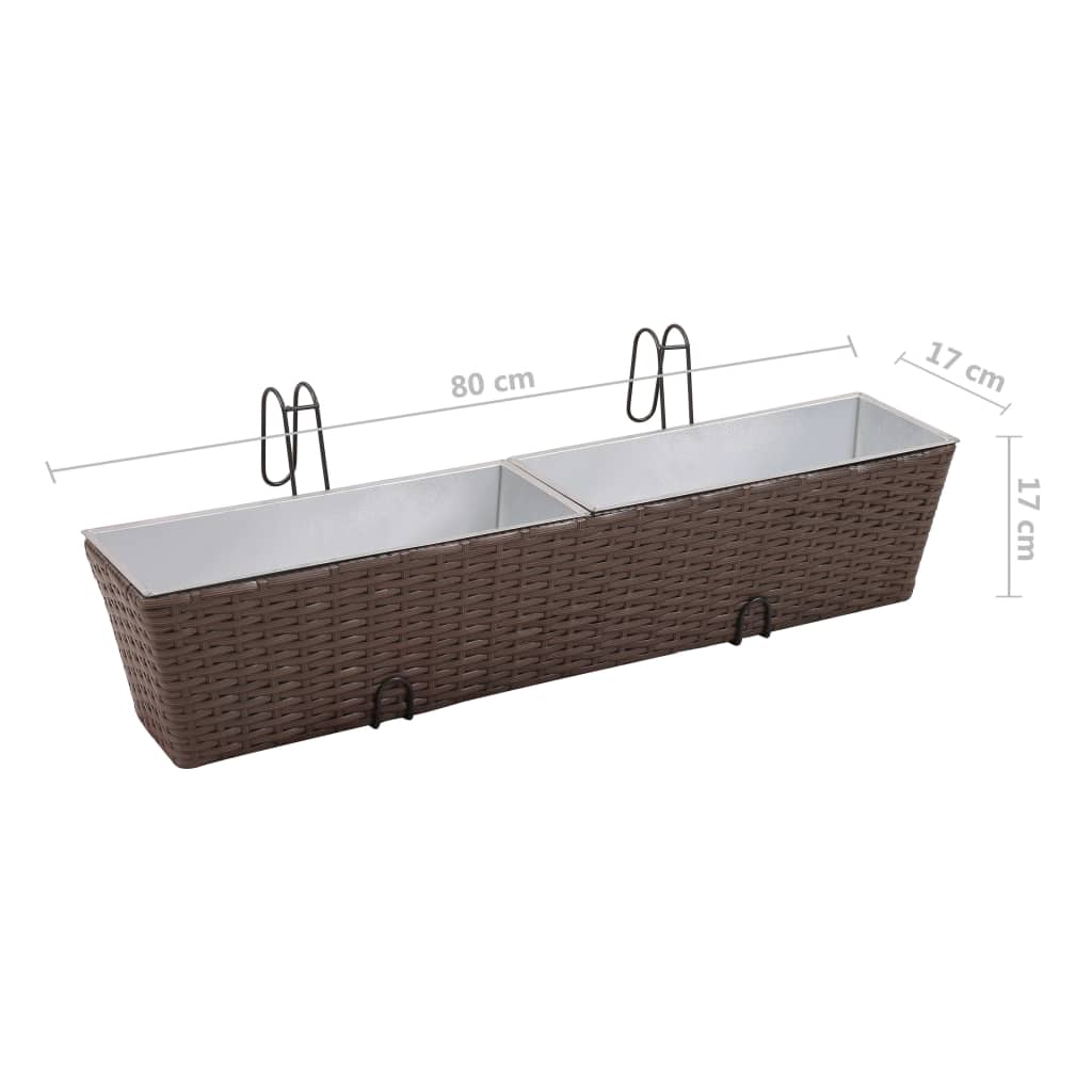 Balcony Trapezoid Rattan Planter Set 80 cm 2 pcs Brown