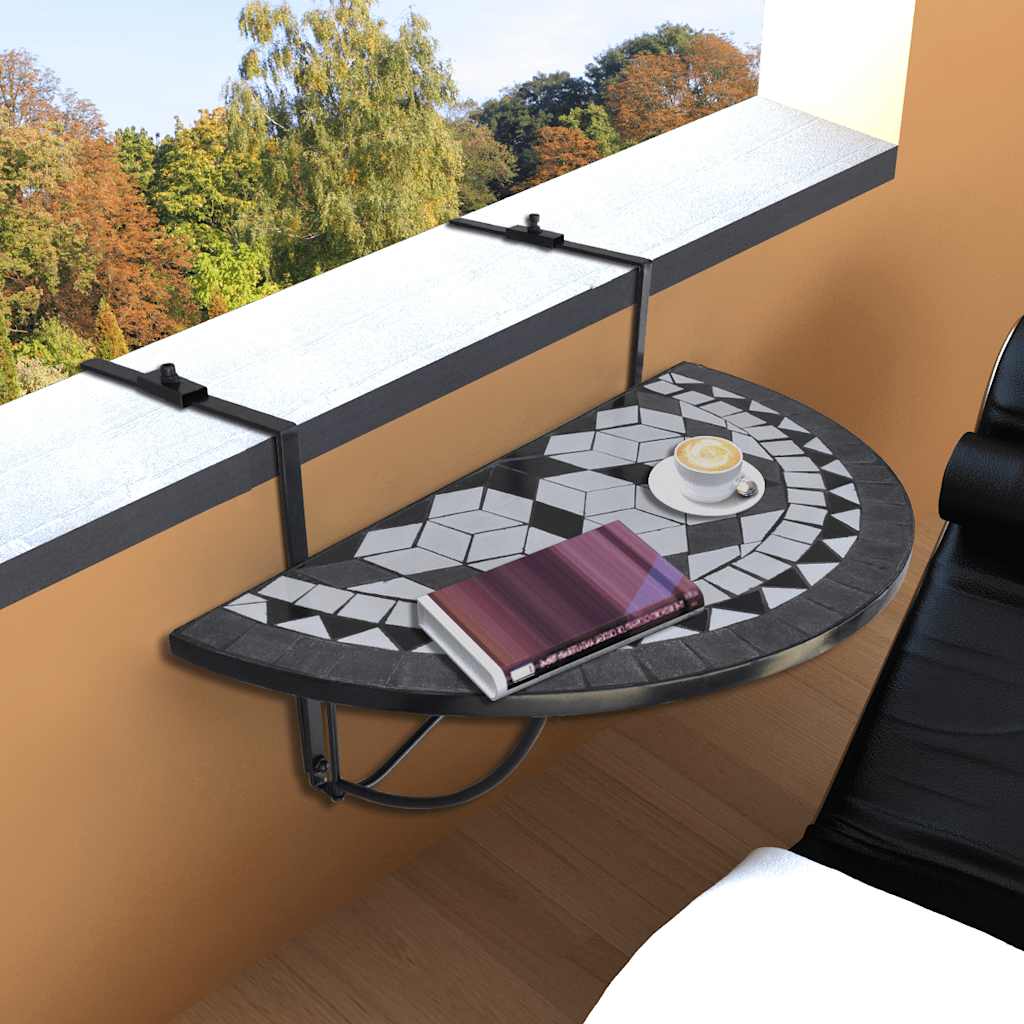 Hanging Balcony Table Black and White Mosaic