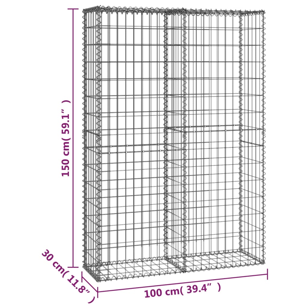 vidaXL Gabion Basket with Lids Galvanised Wire 150 x 100 x 30 cm