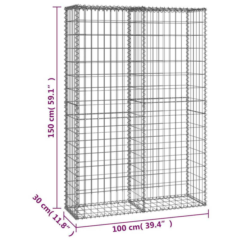 Gabion Basket with Lids Galvanised Wire 150 x 100 x 30 cm