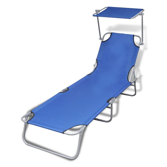 41196 vidaXL Folding Sun Lounger with Canopy Steel and Fabric Blue