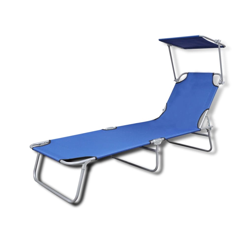 41196 vidaXL Folding Sun Lounger with Canopy Steel and Fabric Blue