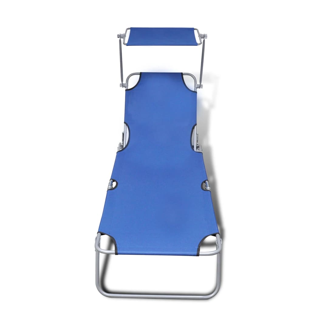 41196 vidaXL Folding Sun Lounger with Canopy Steel and Fabric Blue
