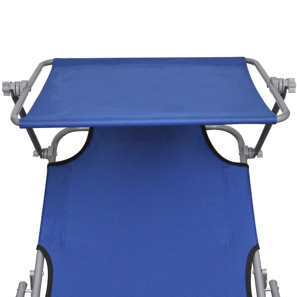 41196 vidaXL Folding Sun Lounger with Canopy Steel and Fabric Blue