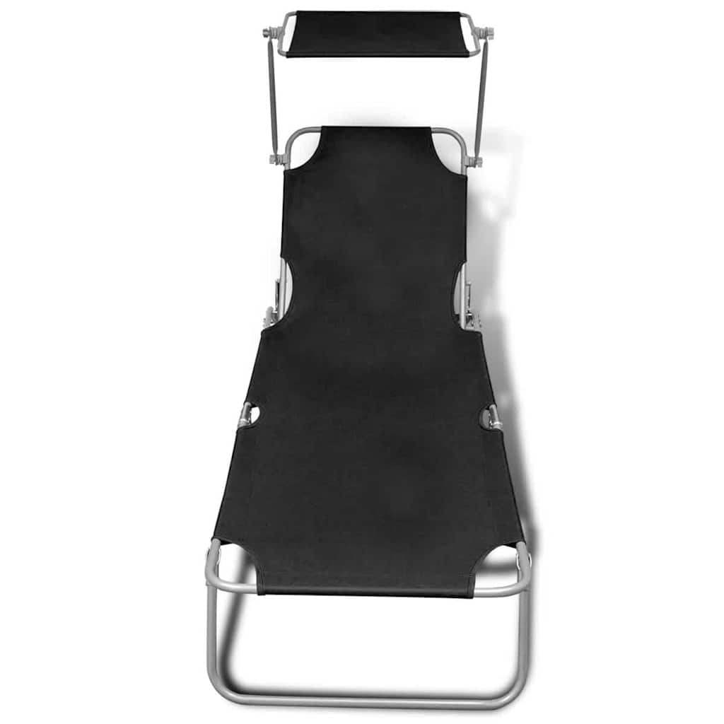 41197 vidaXL Folding Sun Lounger with Canopy Steel and Fabric Black