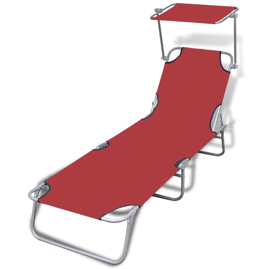 41198 vidaXL Folding Sun Lounger with Canopy Steel and Fabric Red