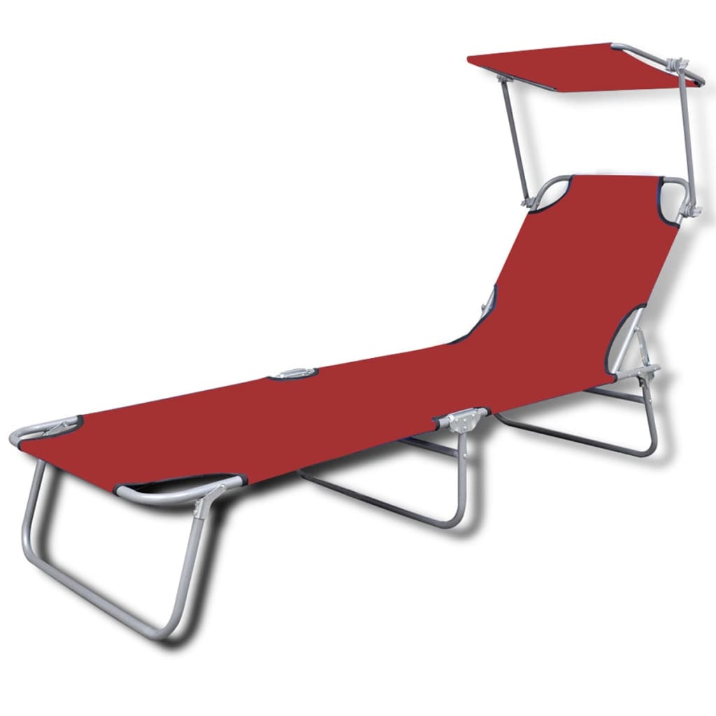 41198 vidaXL Folding Sun Lounger with Canopy Steel and Fabric Red