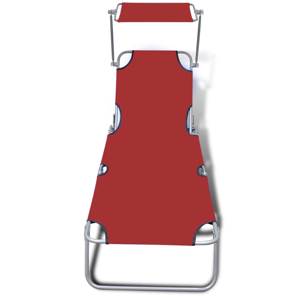 41198 vidaXL Folding Sun Lounger with Canopy Steel and Fabric Red