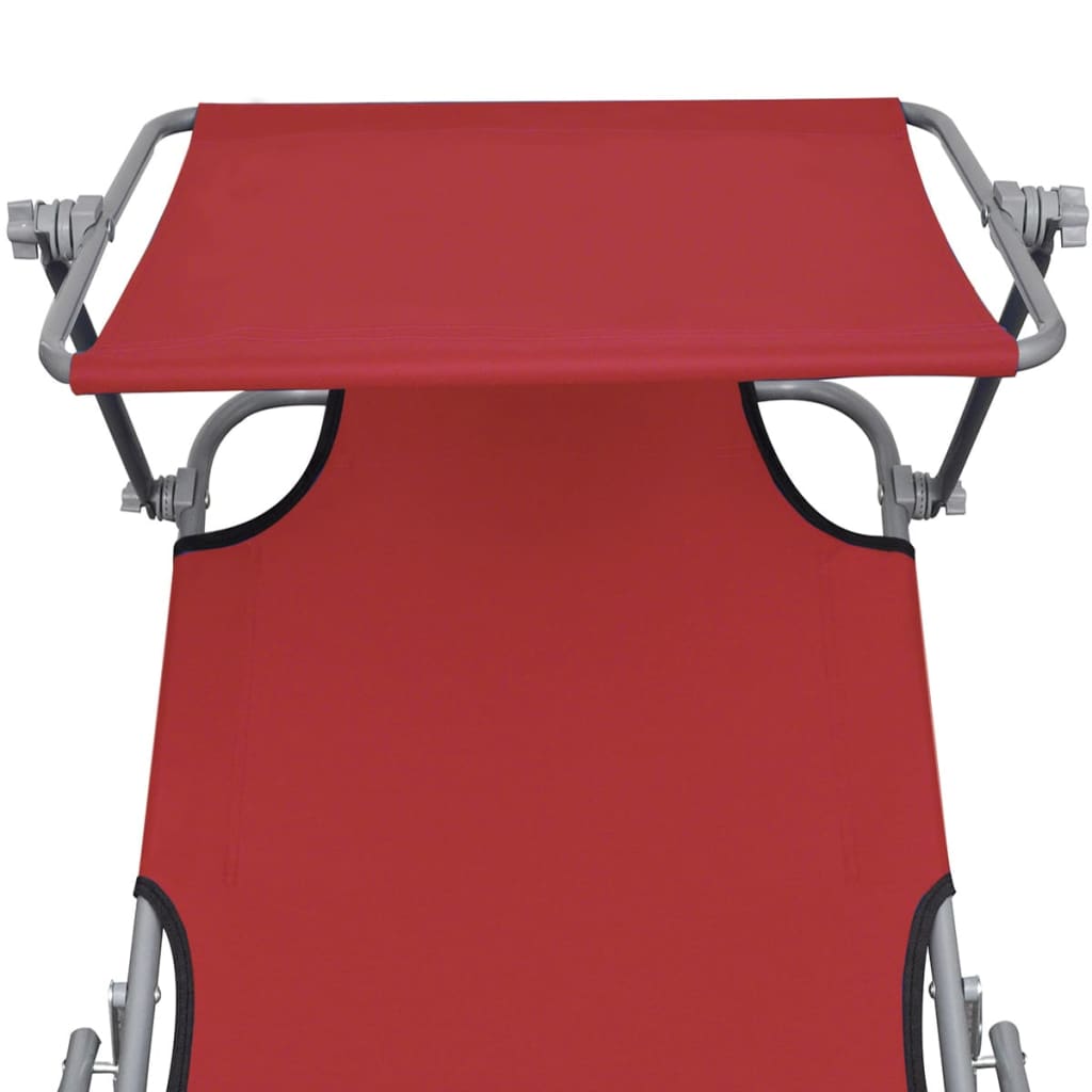 41198 vidaXL Folding Sun Lounger with Canopy Steel and Fabric Red