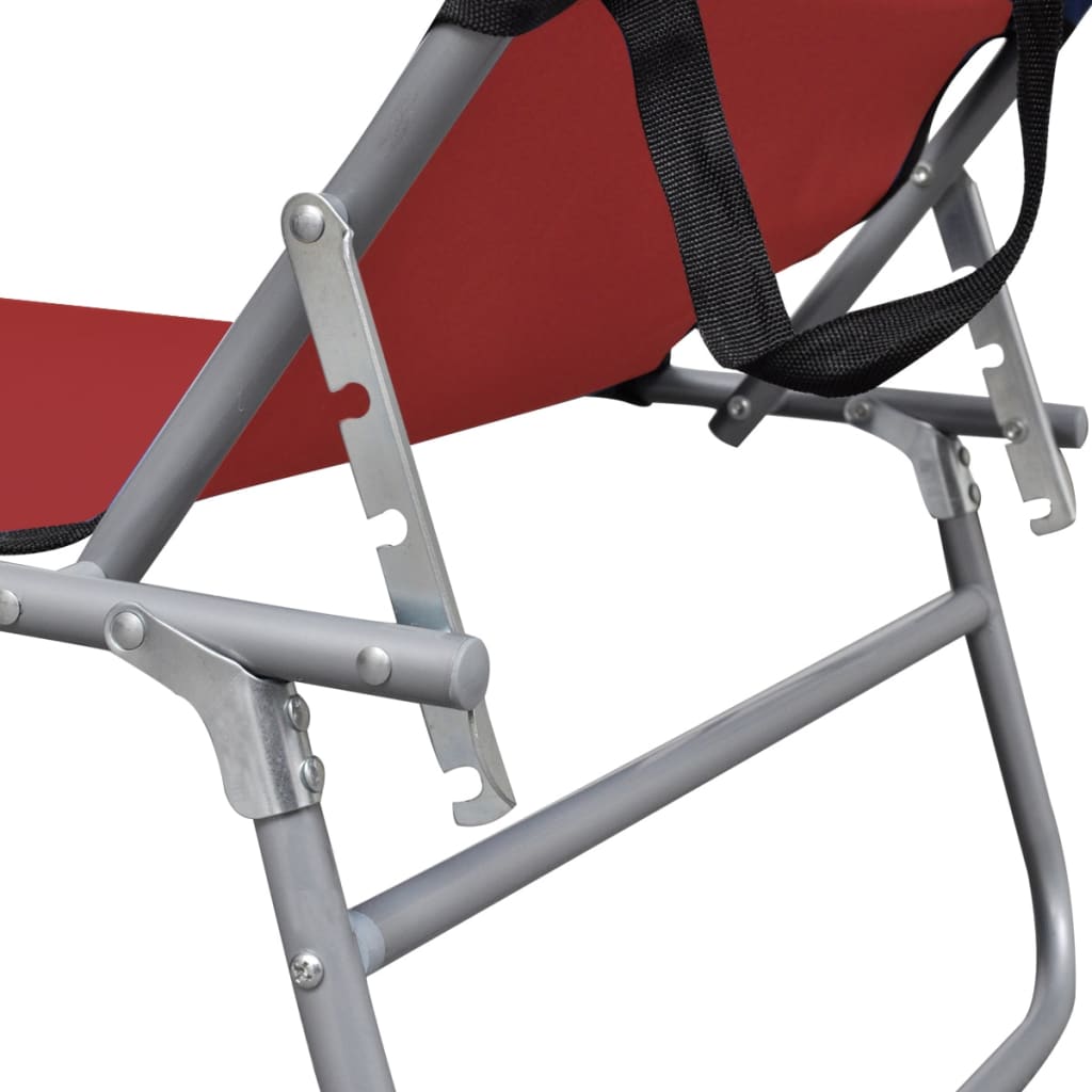 41198 vidaXL Folding Sun Lounger with Canopy Steel and Fabric Red