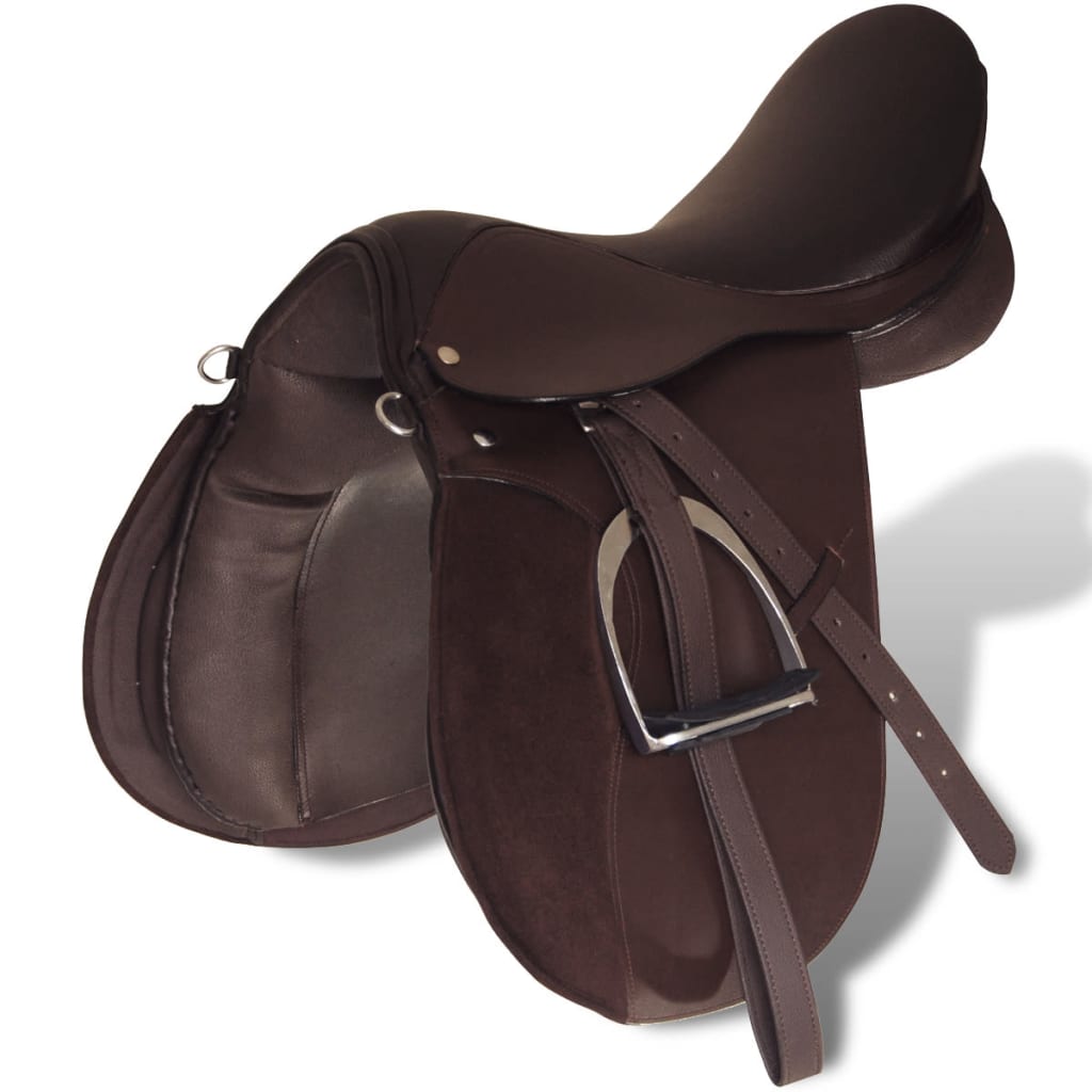 Horse Riding Saddle Set 16" Real Leather Brown 14 cm 5-in-1