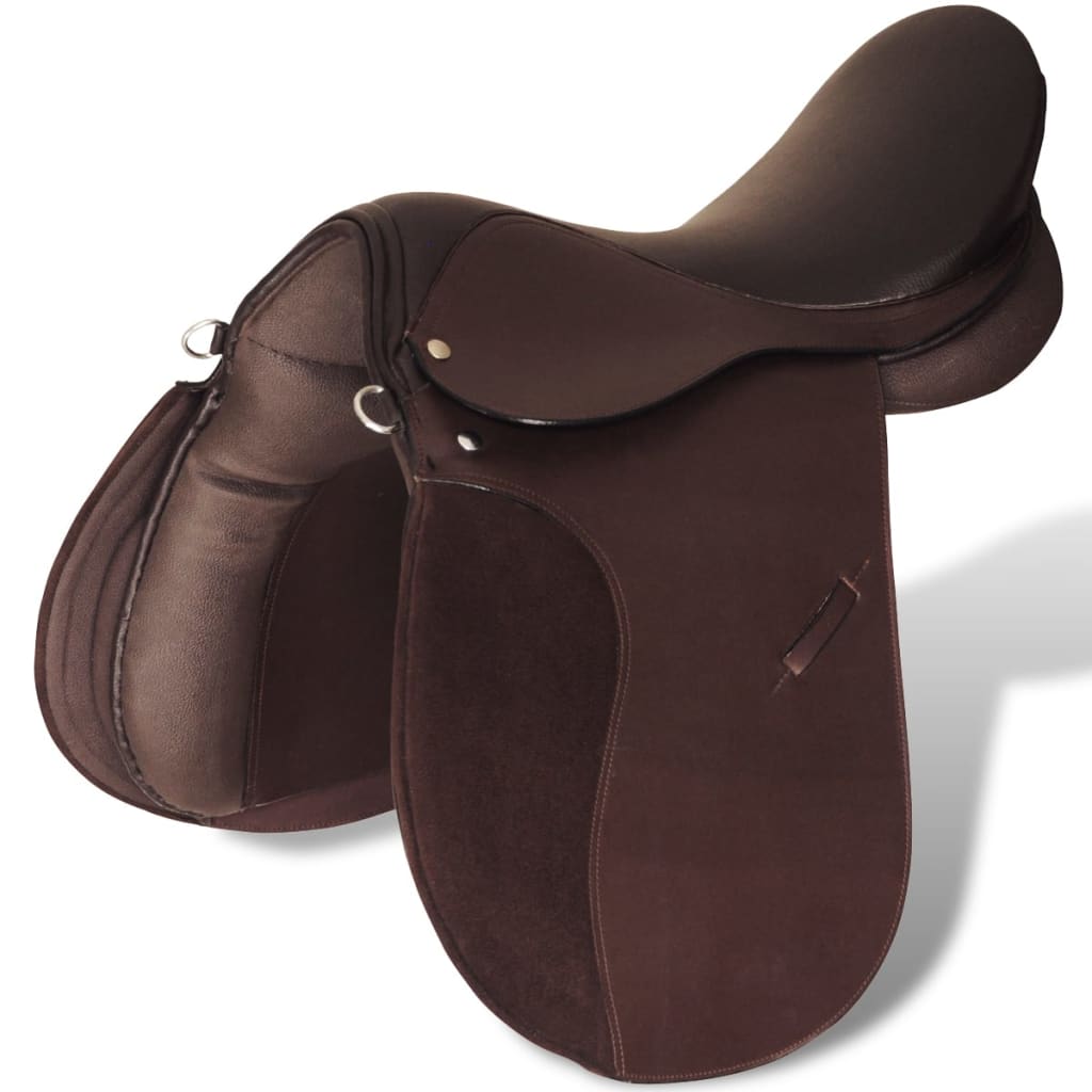 Horse Riding Saddle Set 16" Real Leather Brown 14 cm 5-in-1