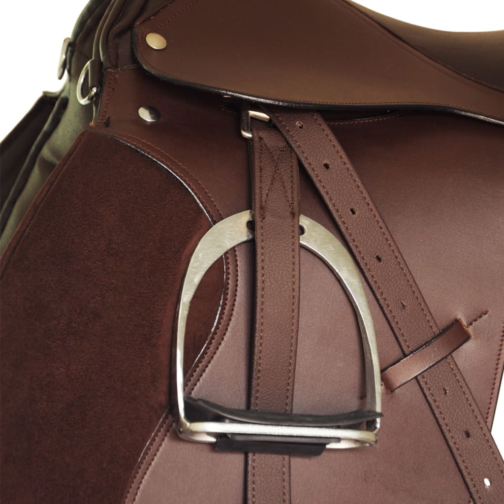 Horse Riding Saddle Set 16" Real Leather Brown 14 cm 5-in-1