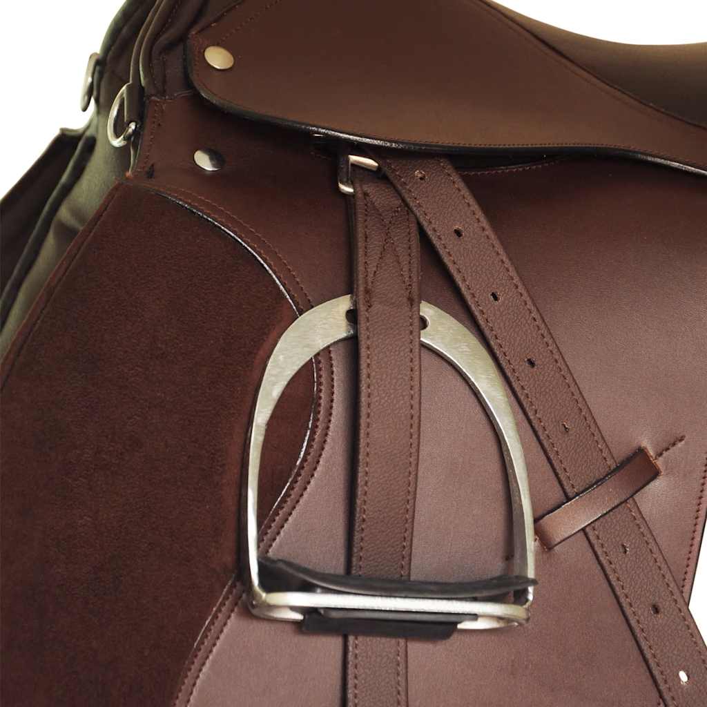 Horse Riding Saddle Set 17.5" Real Leather Brown 18 cm