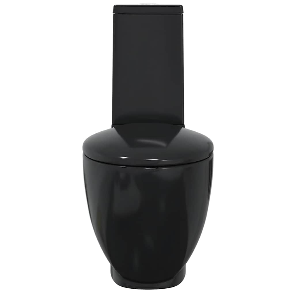 141136 vidaXL WC Ceramic Toilet Bathroom Round Toilet Bottom Water Flow Black