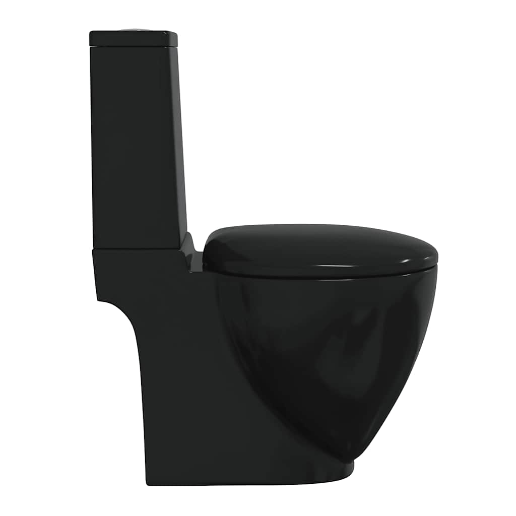 141136 vidaXL WC Ceramic Toilet Bathroom Round Toilet Bottom Water Flow Black