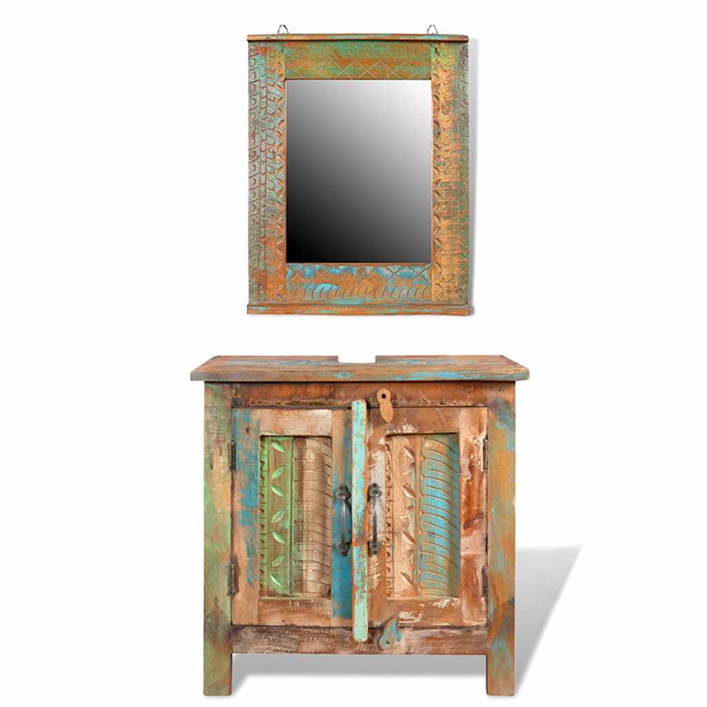 241134 Reclaimed Solid Wood Bathroom Vanity Cabinet Set with Mirror