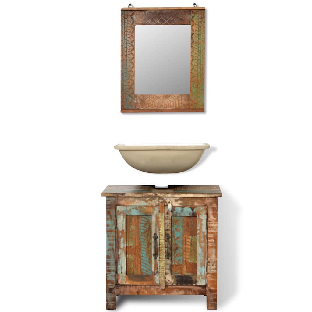 241134 Reclaimed Solid Wood Bathroom Vanity Cabinet Set with Mirror