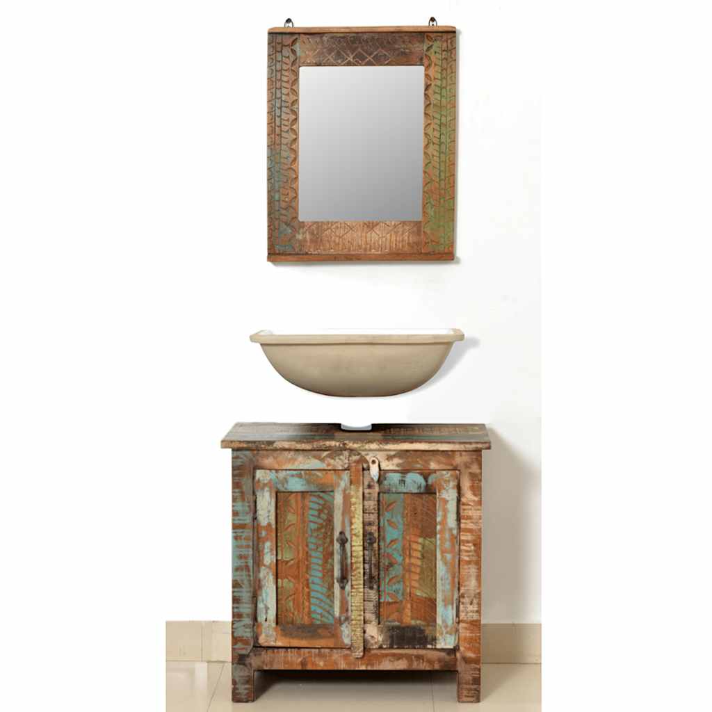241134 Reclaimed Solid Wood Bathroom Vanity Cabinet Set with Mirror