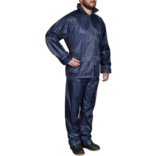 Men's Navy Blue 2-Piece Rain Suit with Hood L