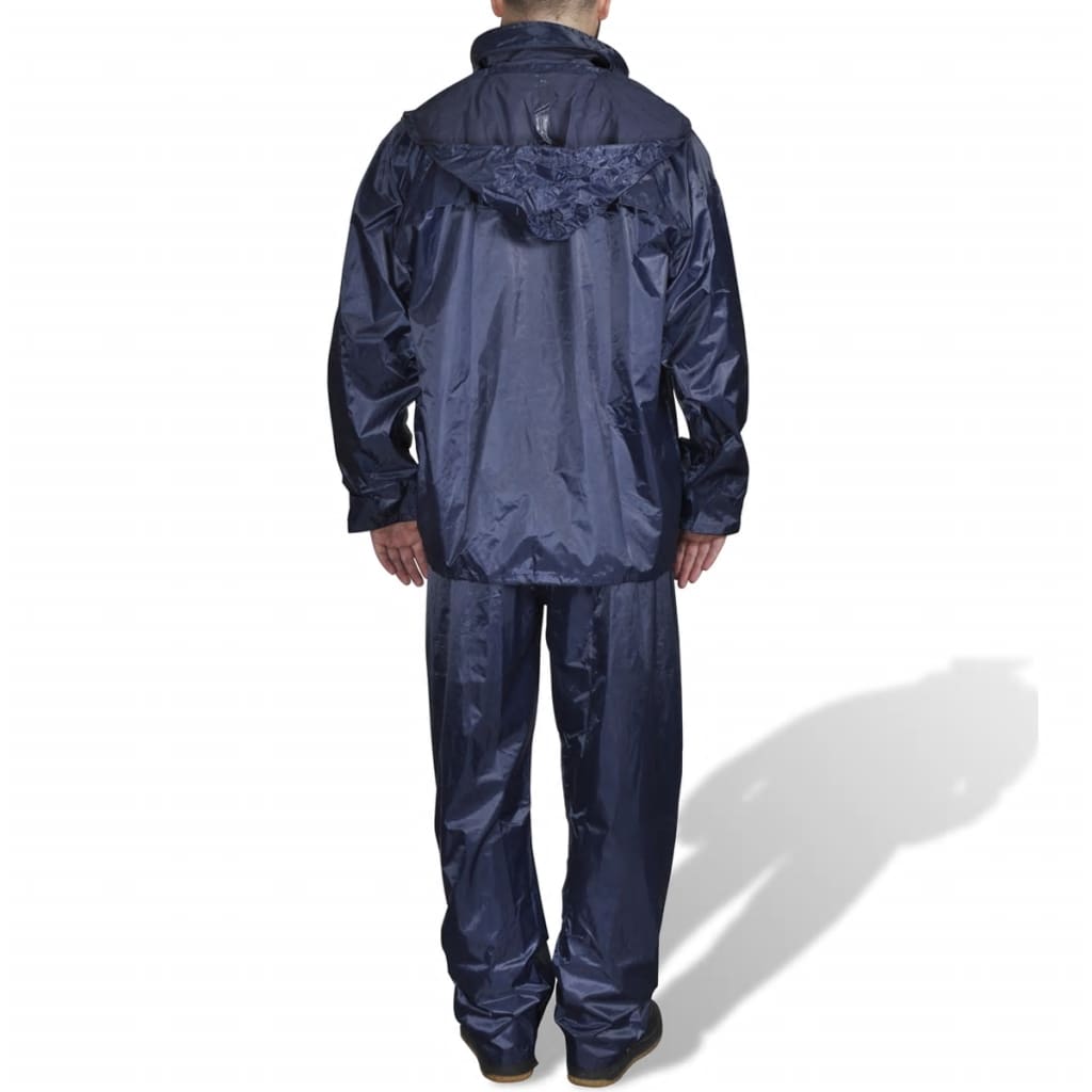 Men's Navy Blue 2-Piece Rain Suit with Hood L