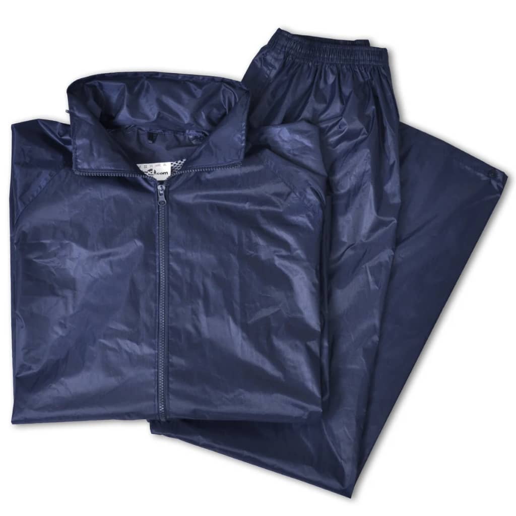 Men's Navy Blue 2-Piece Rain Suit with Hood L