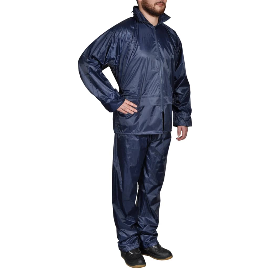 vidaXL Men's Navy Blue 2-Piece Rain Suit with Hood XL