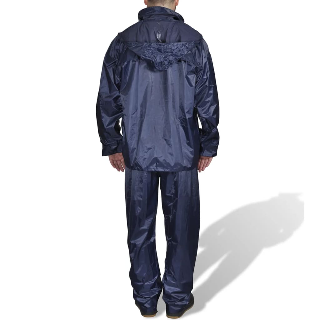 vidaXL Men's Navy Blue 2-Piece Rain Suit with Hood XL