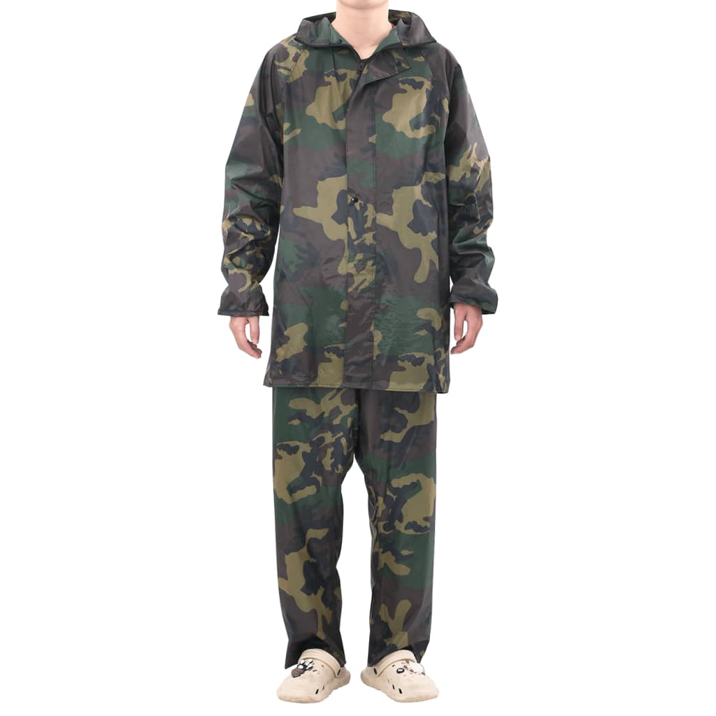 Men's Camo Print 2-Piece Rain Suit with Hood M