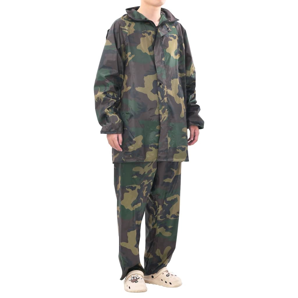 Men's Camo Print 2-Piece Rain Suit with Hood M