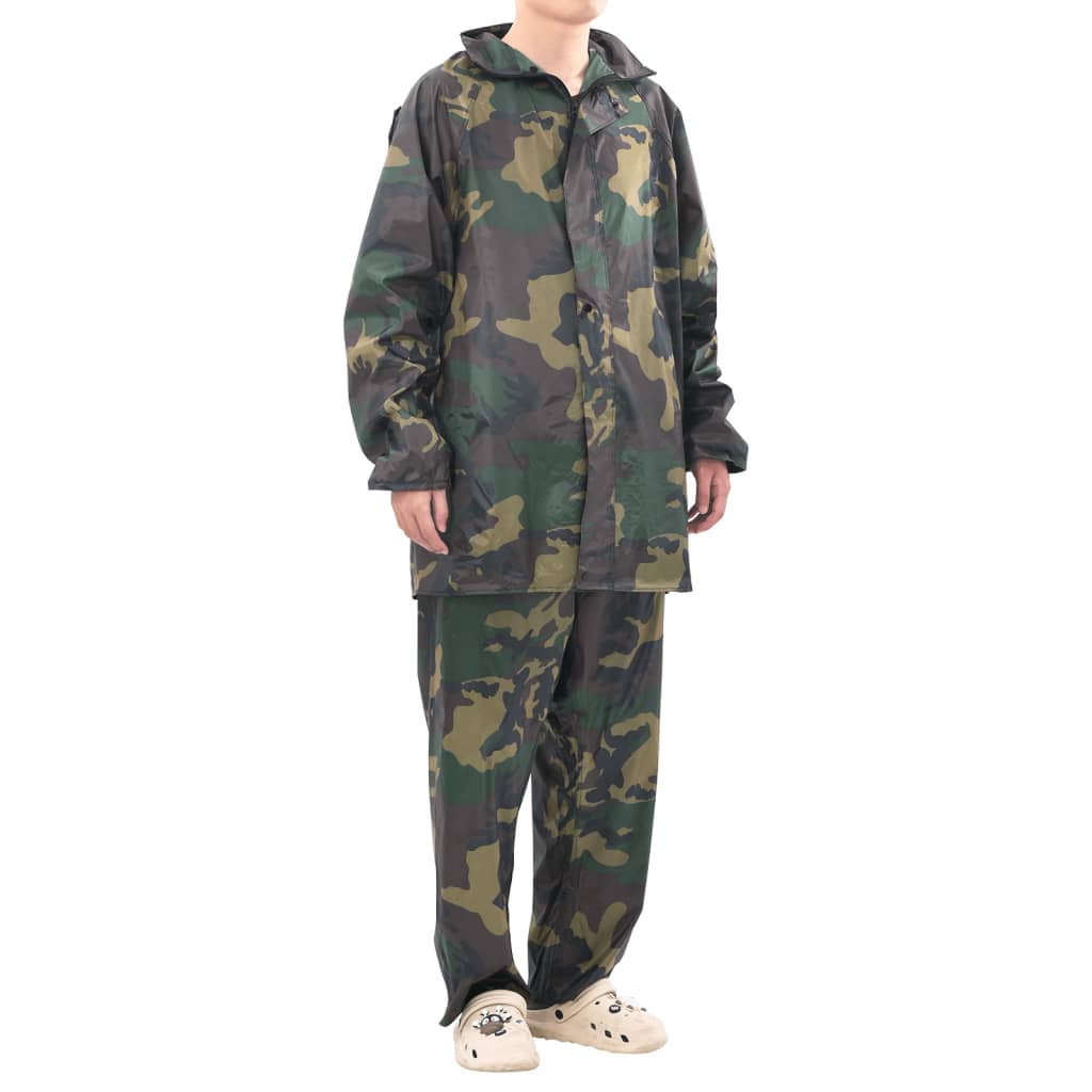 Men's Camo Print 2-Piece Rain Suit with Hood L