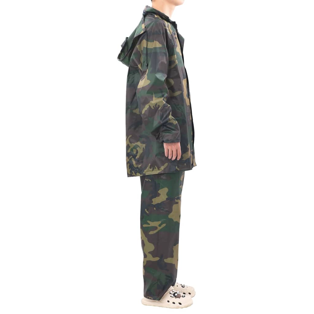 Men's Camo Print 2-Piece Rain Suit with Hood L