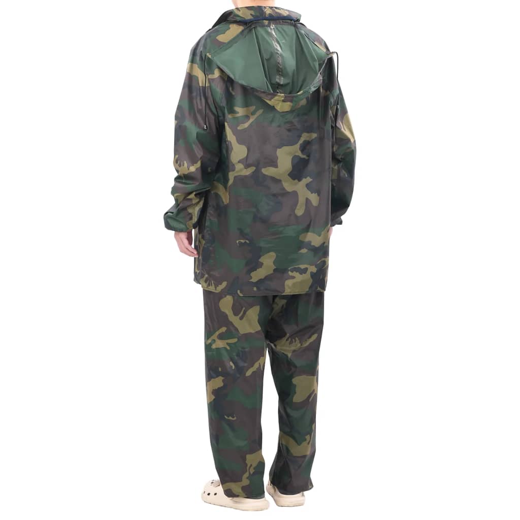 Men's Camo Print 2-Piece Rain Suit with Hood L