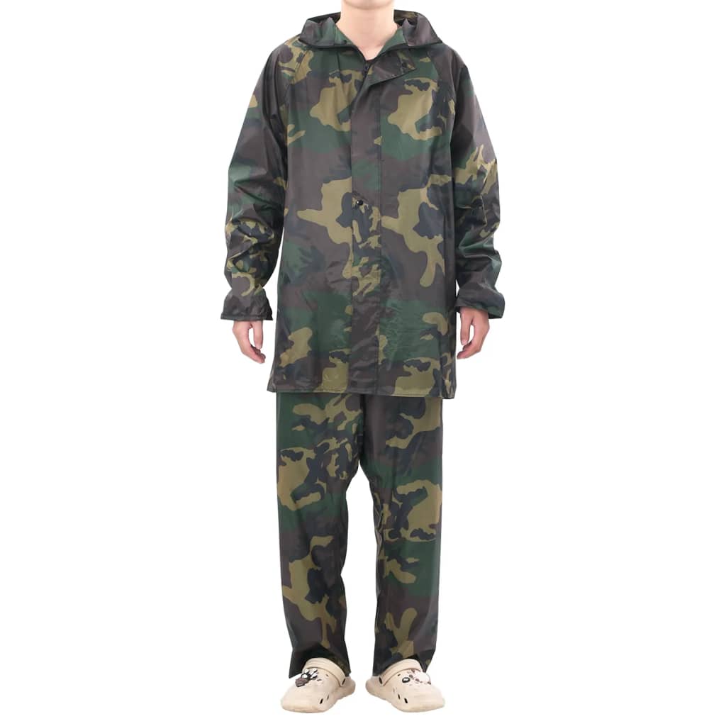 Men's Camo Print 2-Piece Rain Suit with Hood XL