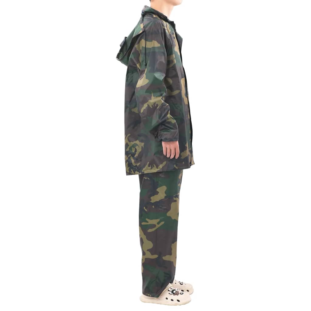 Men's Camo Print 2-Piece Rain Suit with Hood XL