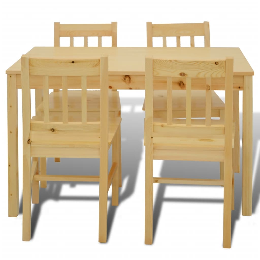 vidaXL Dining Set 5 Pieces Pine Wood Natural