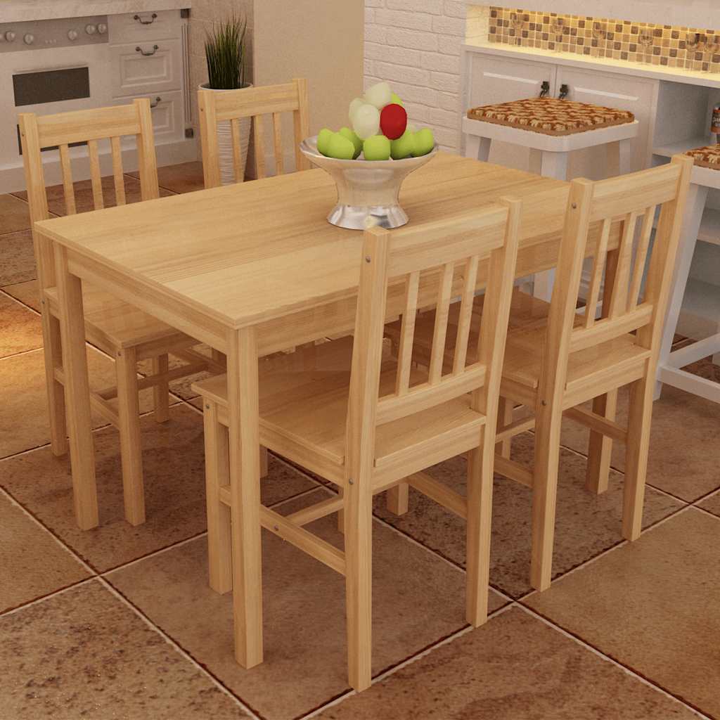 241220 Wooden Dining Table with 4 Chairs Natural