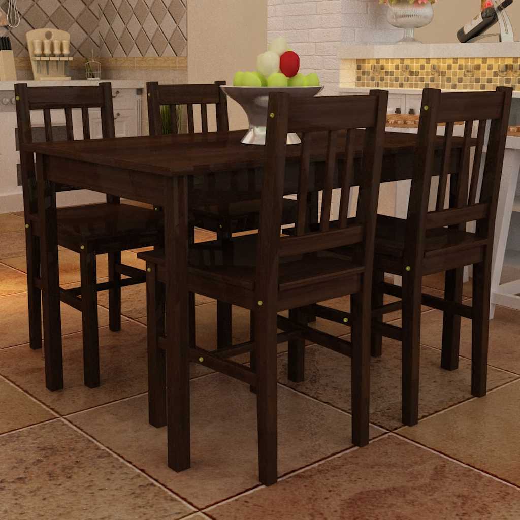 241221 Wooden Dining Table with 4 Chairs Brown